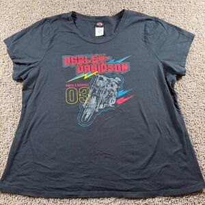 Harley‎ Davidson Womens 2X Black Graphic T Shirt Motorcycle Tee Bikercore grunge